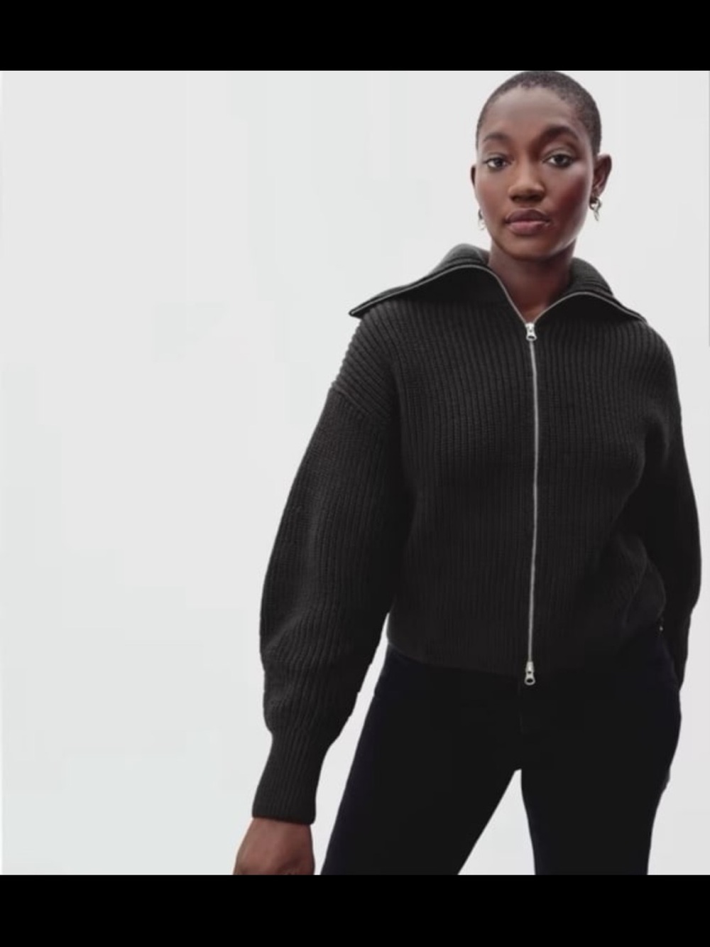 Everlane everyday cotton chunky front zip cardigan sweater organic cotton L - Picture 2 of 9